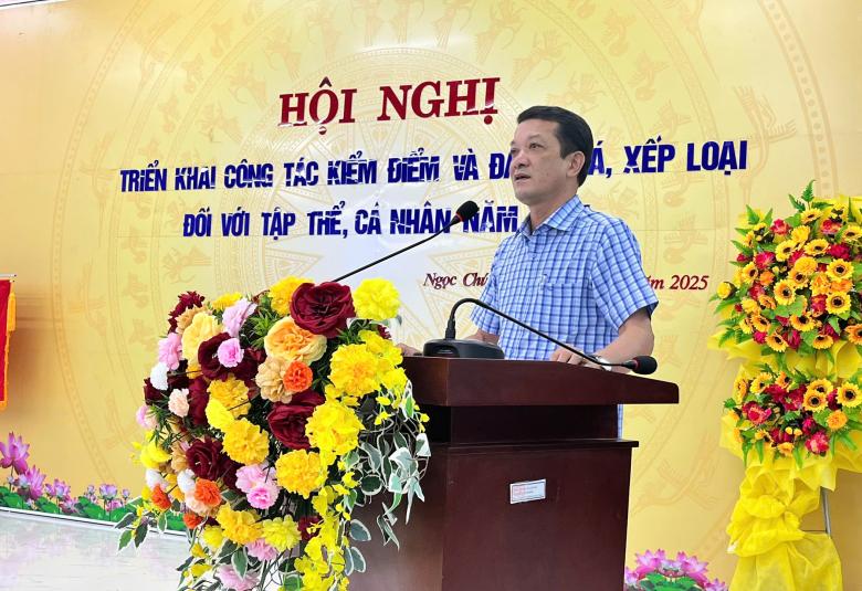 Đồng chí Lê Minh Hiếu - Bí thư Đảng ủy quán triệt mục đích, yêu cầu hội nghị